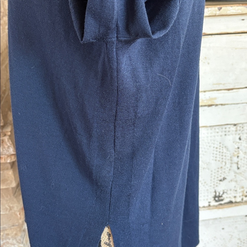 J. Crew 100% merino wool navy blue v-neckline flare sleeve hi lo sweater - Picture 11 of 16